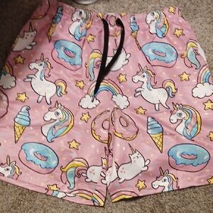 Playful Pink Shorts with Unicorn and Donut Design